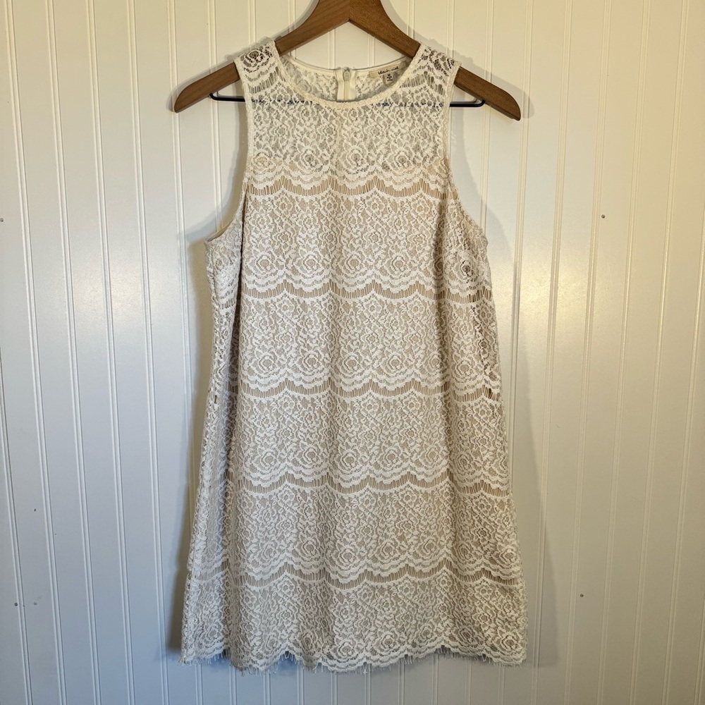 Bleuh Ciel Women’s Elegant Cream Lace Sleeveless Dress with Nude Lining Medium